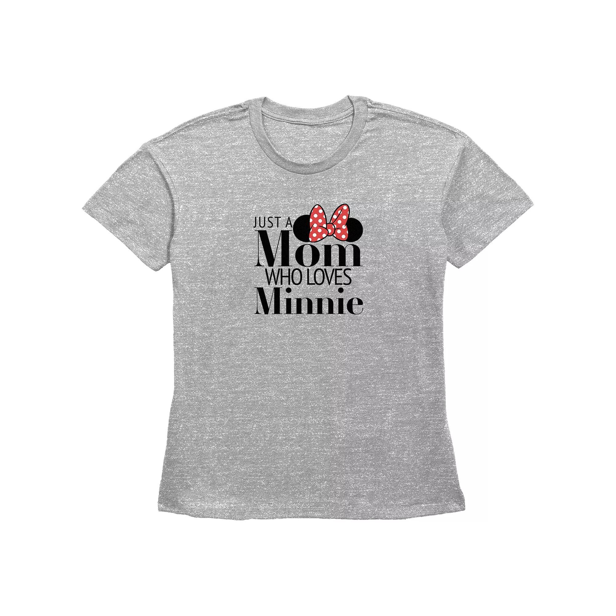 Disney Minnie Mouse Women's Just A Mom Who Loves Minnie Basic Fit Graphic Tee, Size: Medium, Grey Gray Product Image