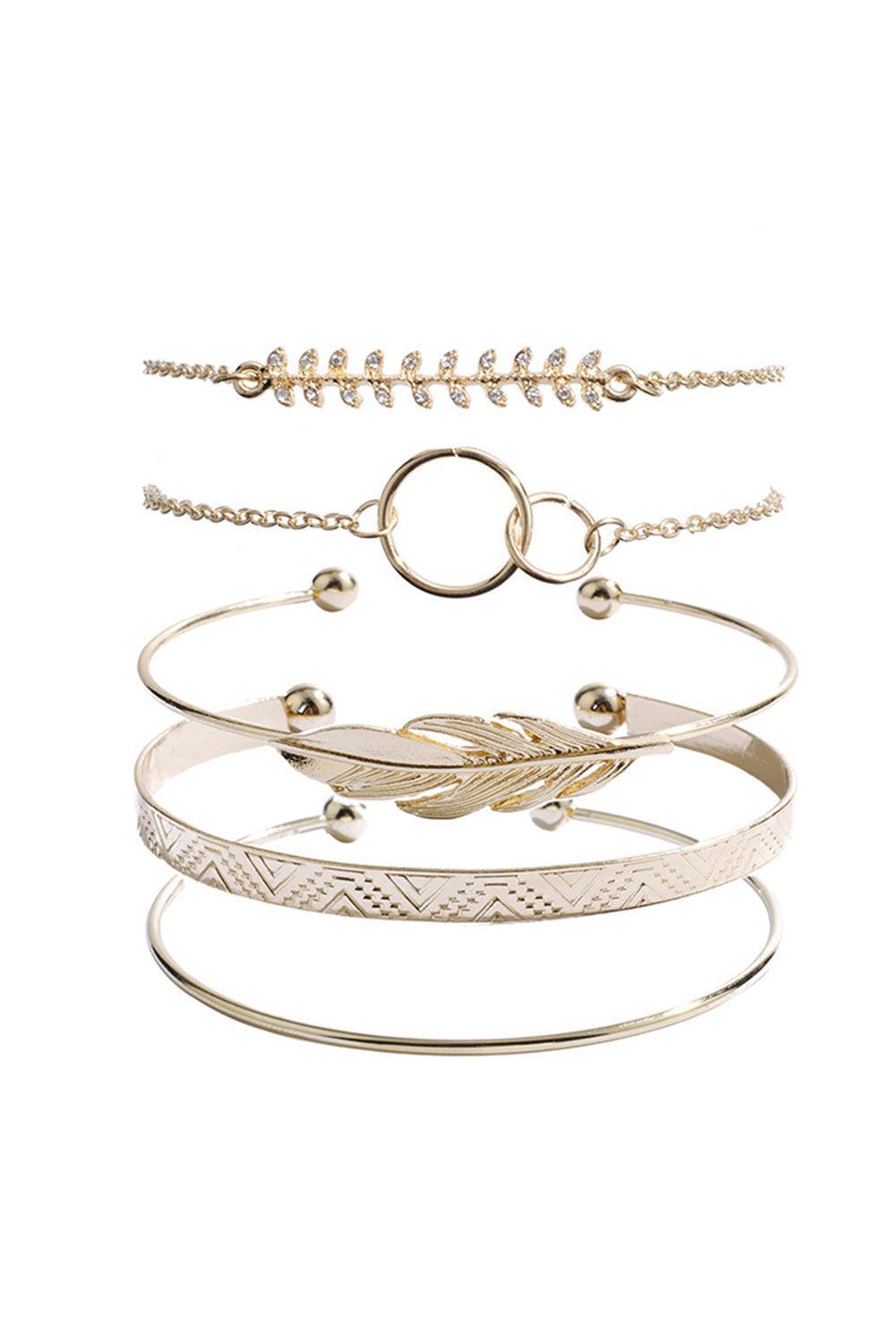 Gold Bohemian Leaf Adjustable Bracelet Set Product Image