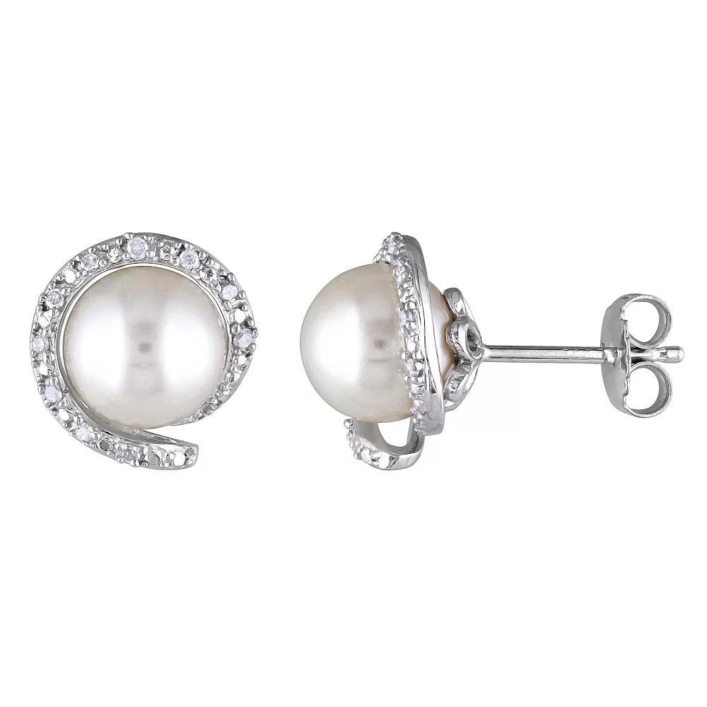 Stella Grace Freshwater Cultured Pearl & 1/10 Carat T.W Diamond Stud Earrings, Women's, Sterling Product Image