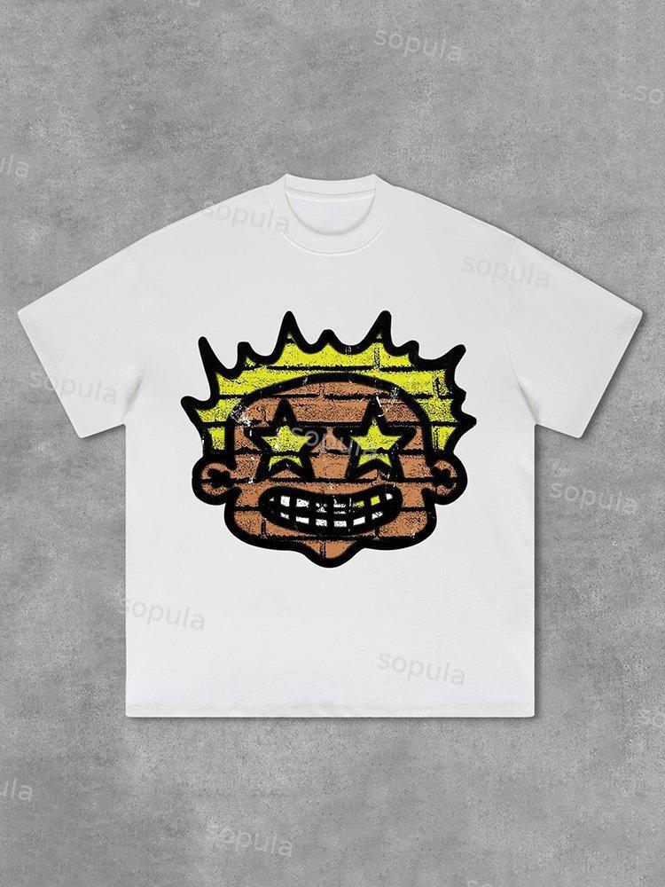 Sopula Fashion Cartoon Portrait Graphic Print Cotton T-Shirt Product Image