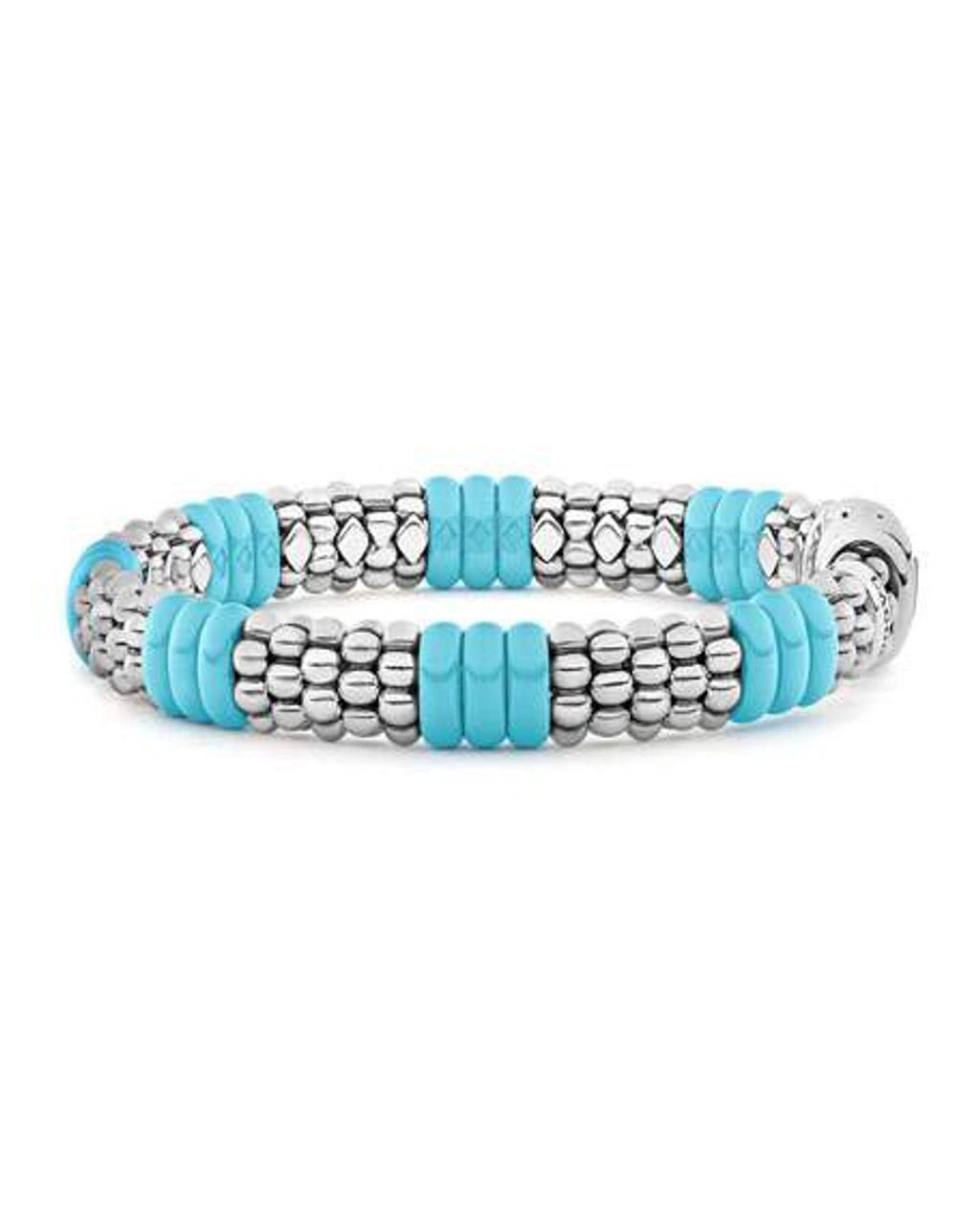 LAGOS Sterling Silver Caviar Blue Ceramic Signature Bracelet In Silver/ Blue Product Image