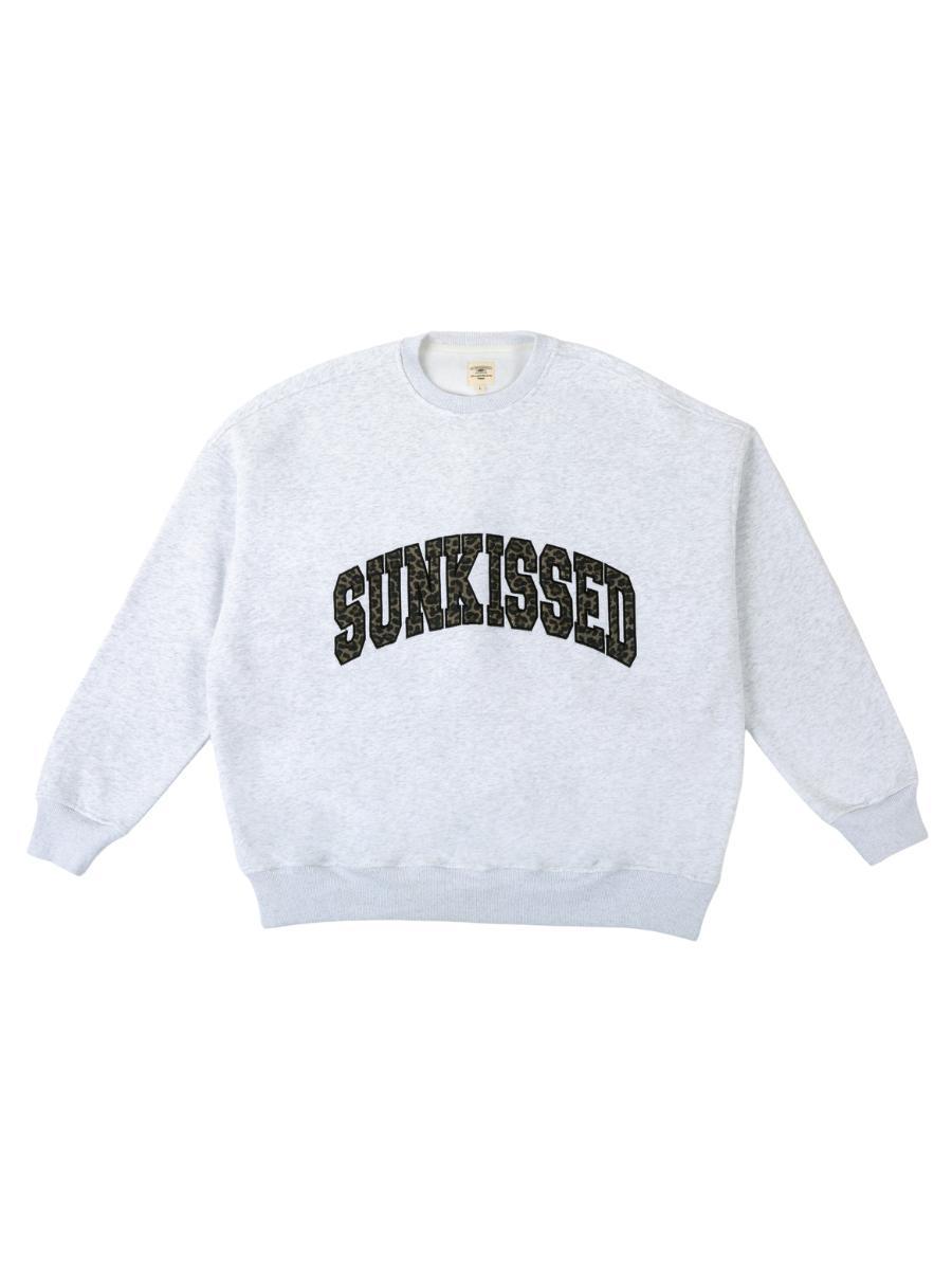 Pearl Grey Sunkissed Leopard Print Embroider Sweatshirt Product Image