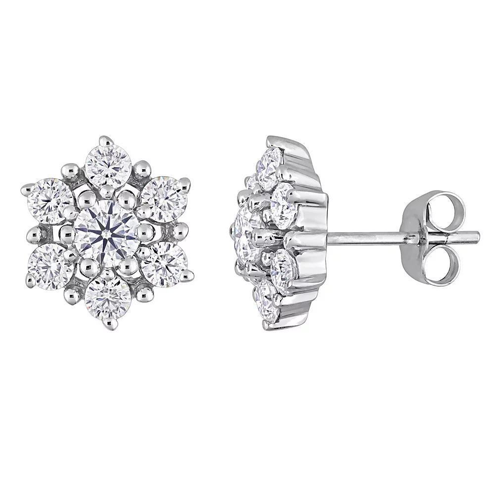 Stella Grace 10k White Gold Lab-Created Moissanite Floral Stud Earrings, Women's, 10k Whgold Product Image