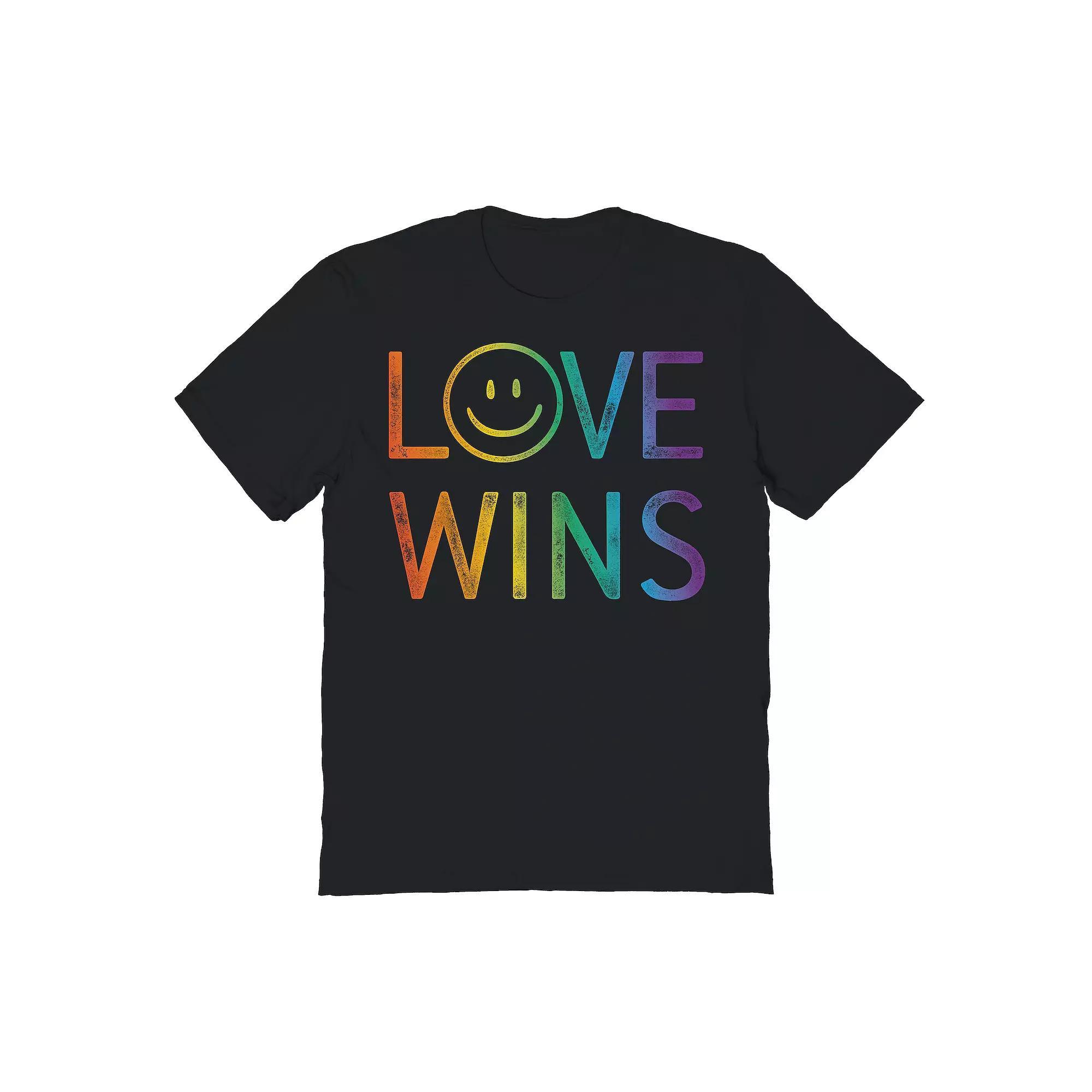 Men's COLAB89 by Threadless Smiley Love Wins Pride Graphic Tee, Size: XXL, Black Product Image