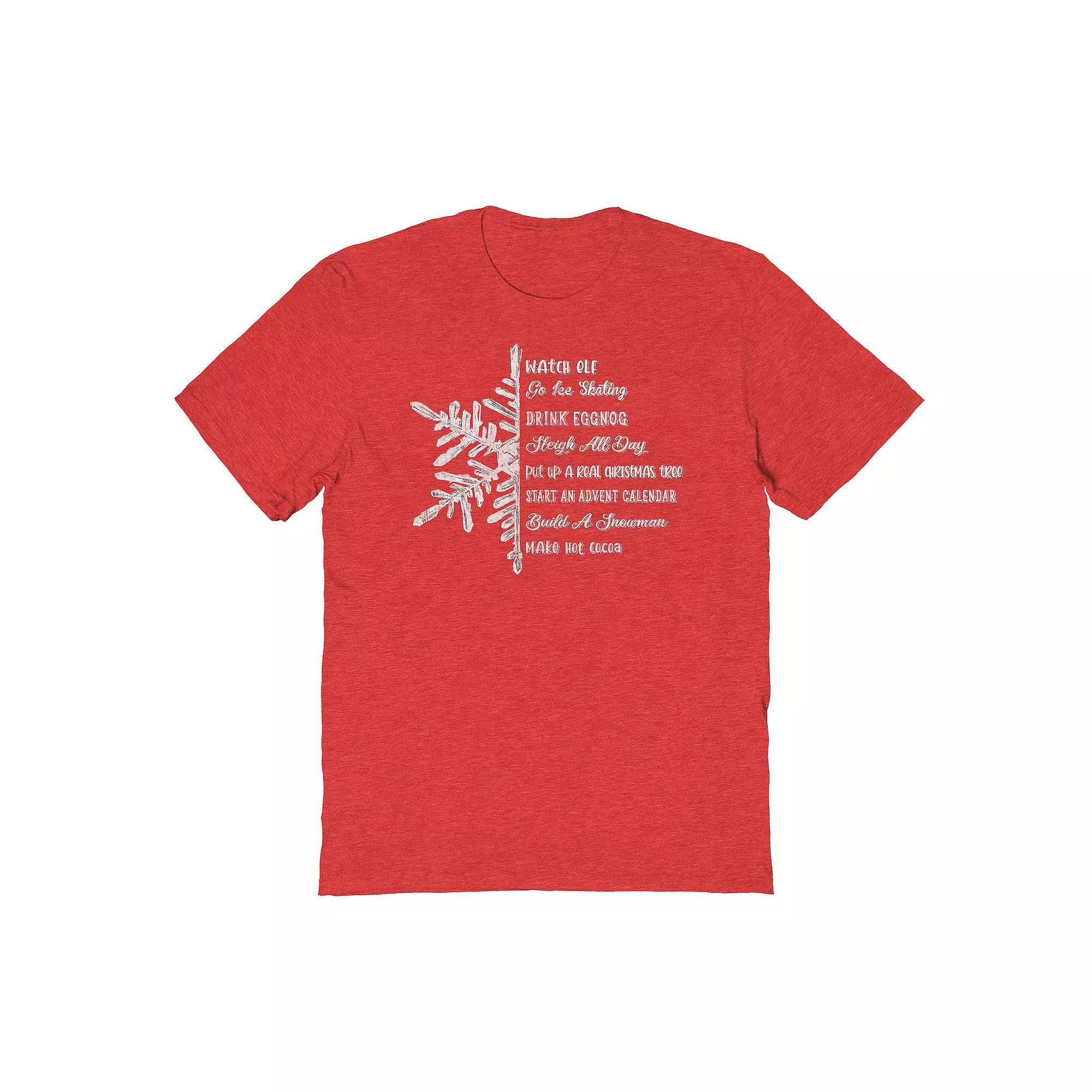 Men's Snowflake List Graphic Tee, Women's, Size: Small, Grey Red Product Image