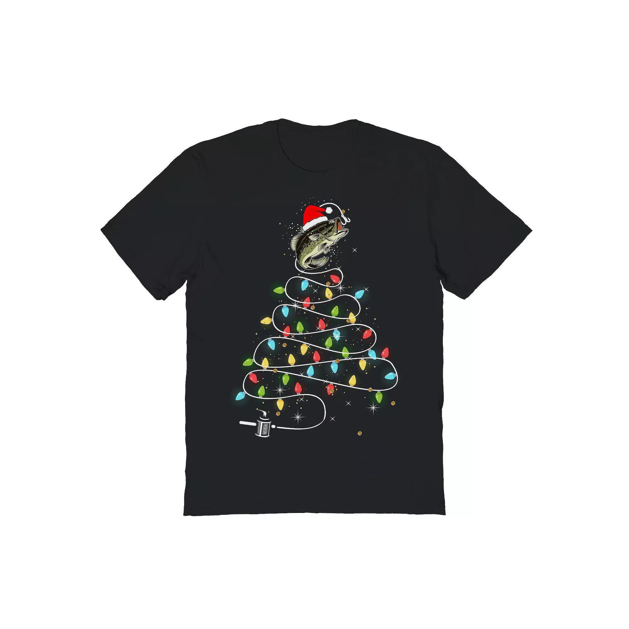 Men's Fish Lights Christmas Graphic Tee, Size: Large, Black Product Image