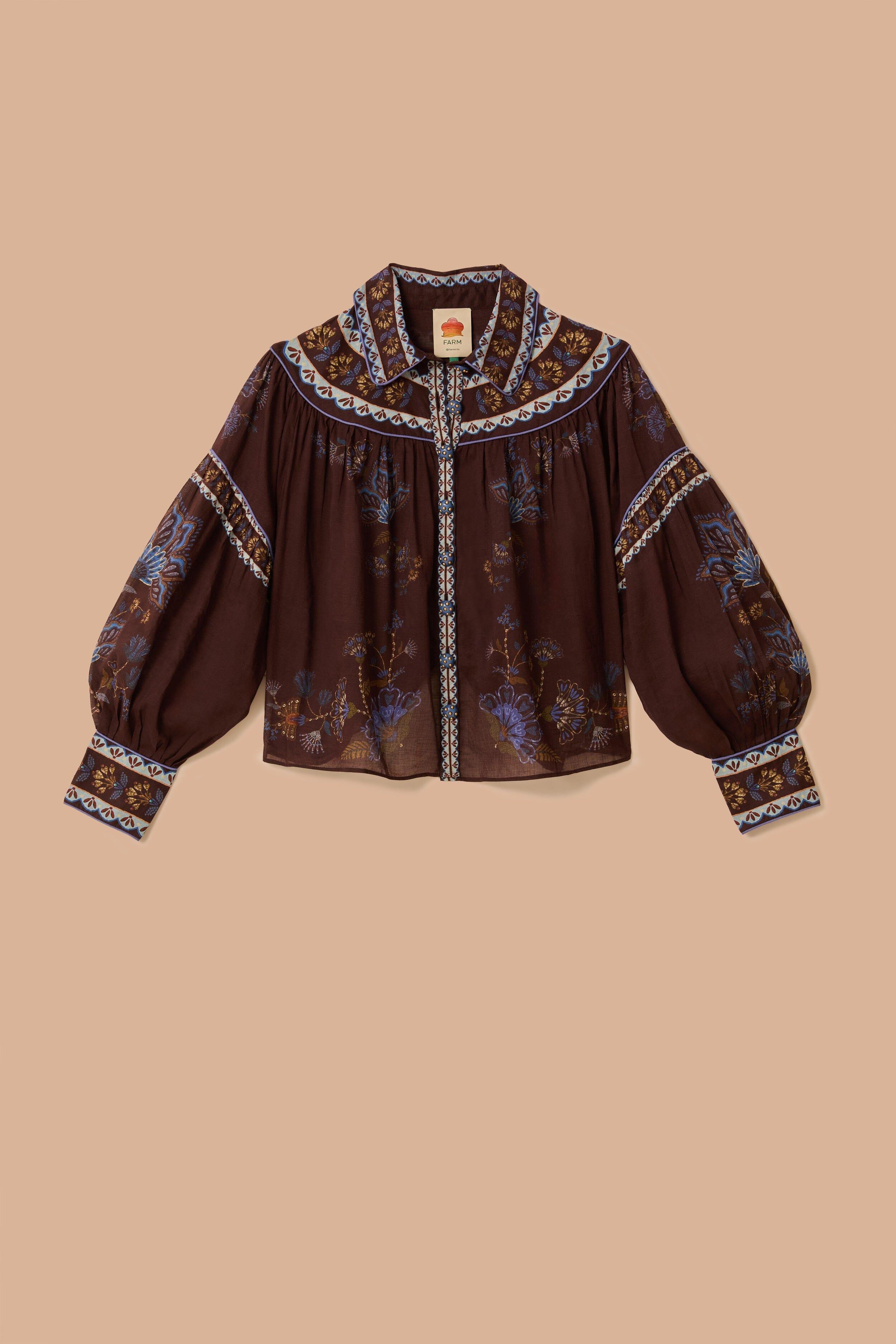 Brown Embroidered Garden Blouse Product Image