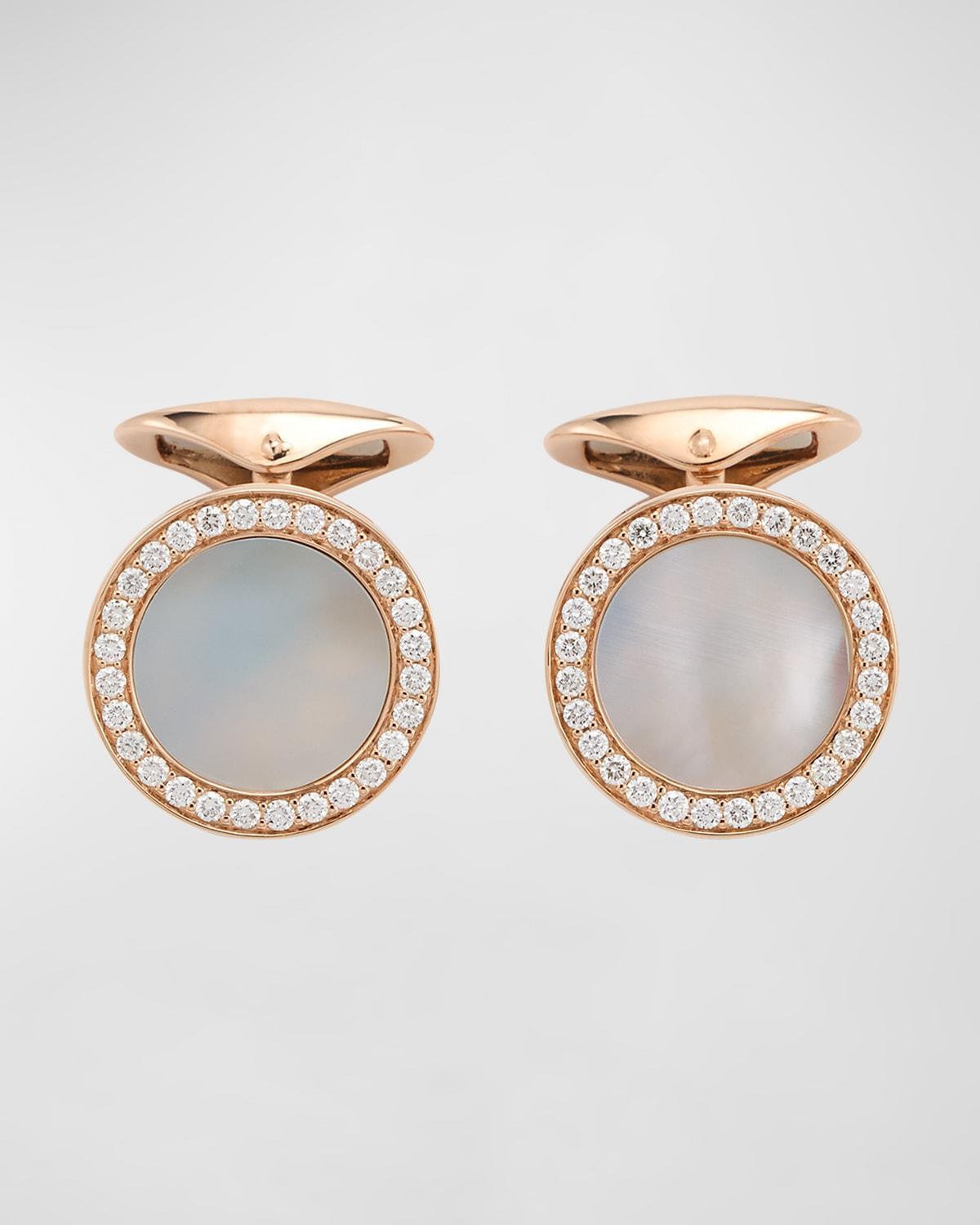 Mens 18K Rose Gold Mother Of Pearl and Diamond Cufflinks Product Image