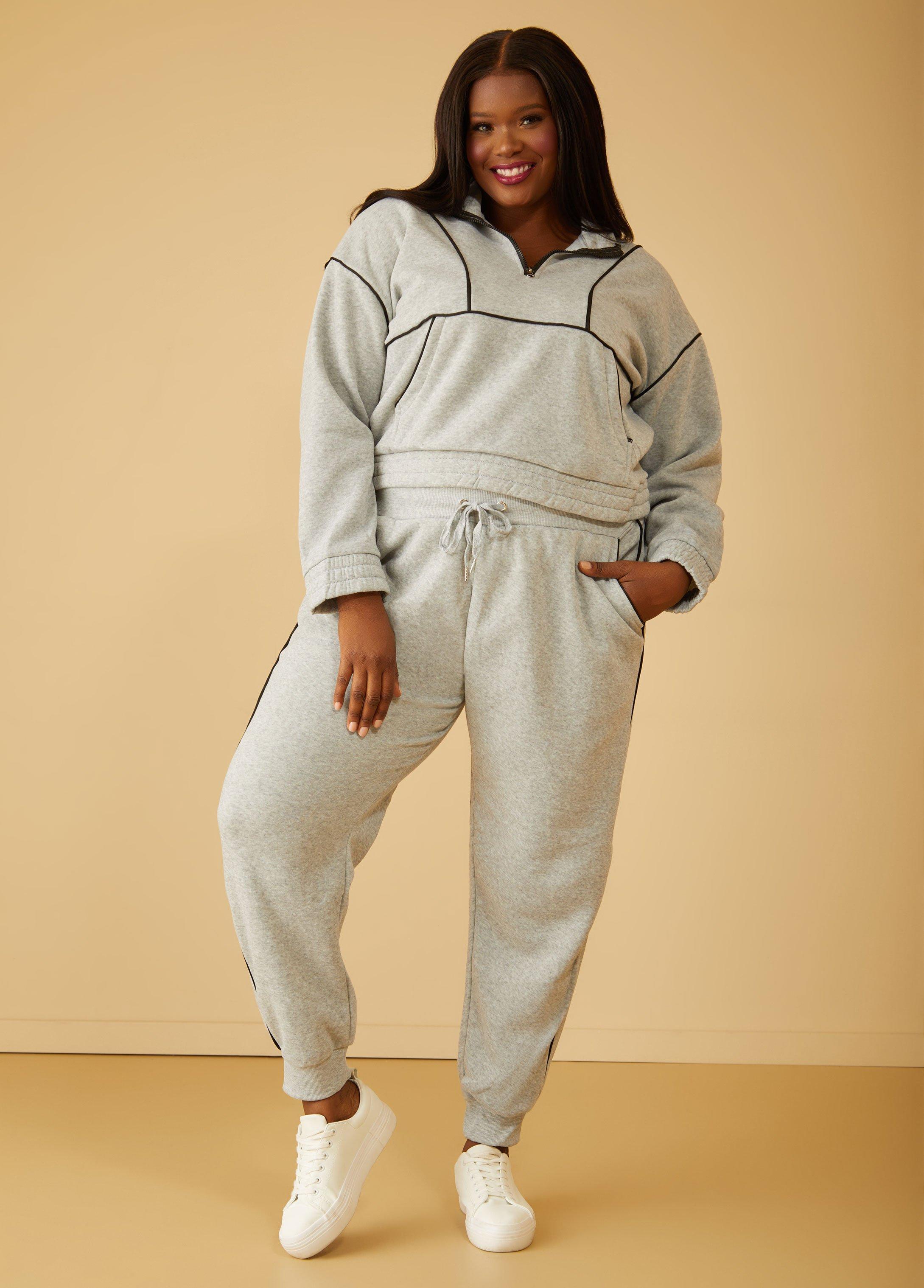 Plus Size Piped Fleece Pullover Ashley Stewart Product Image