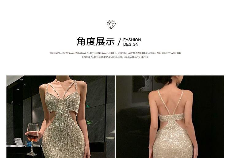 Spaghetti Strap Cutout Sequin Maxi Mermaid Dress Product Image