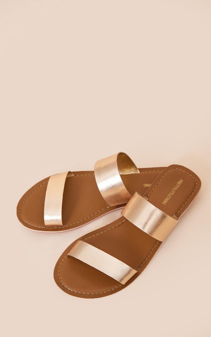 Gold Twin Strap Basic Leather Sandals Product Image