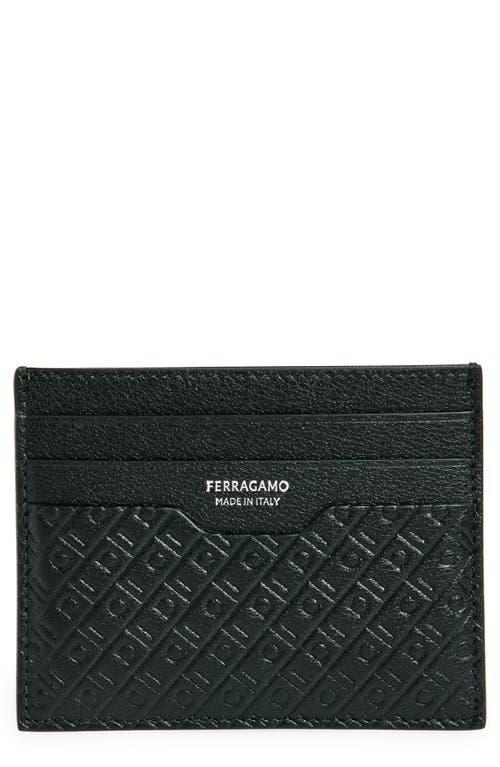 FERRAGAMO Mini Gancio Embossed Leather Card Case In Nero Nero X Mod Product Image