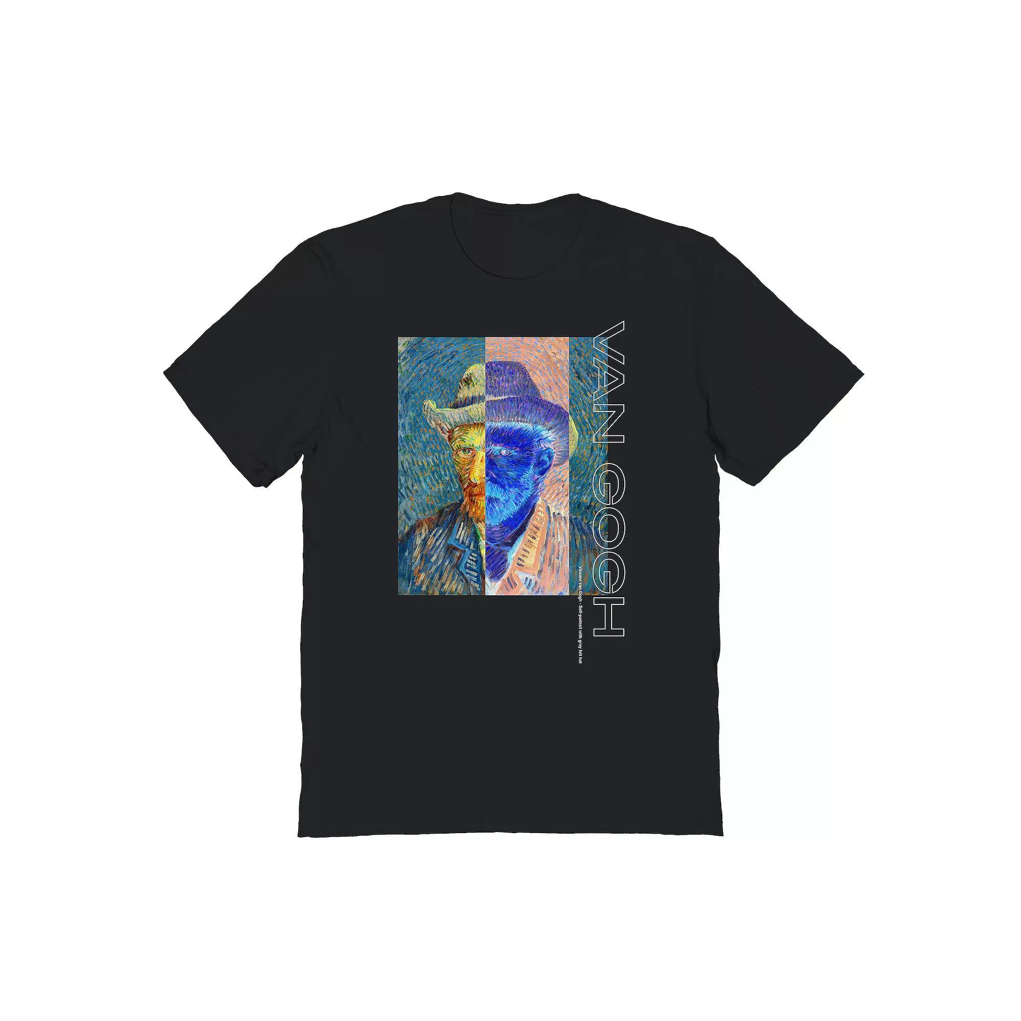 Men's apoh - Van Gogh Grey Felt Hat Graphic Tee, Size: Large, Black Product Image