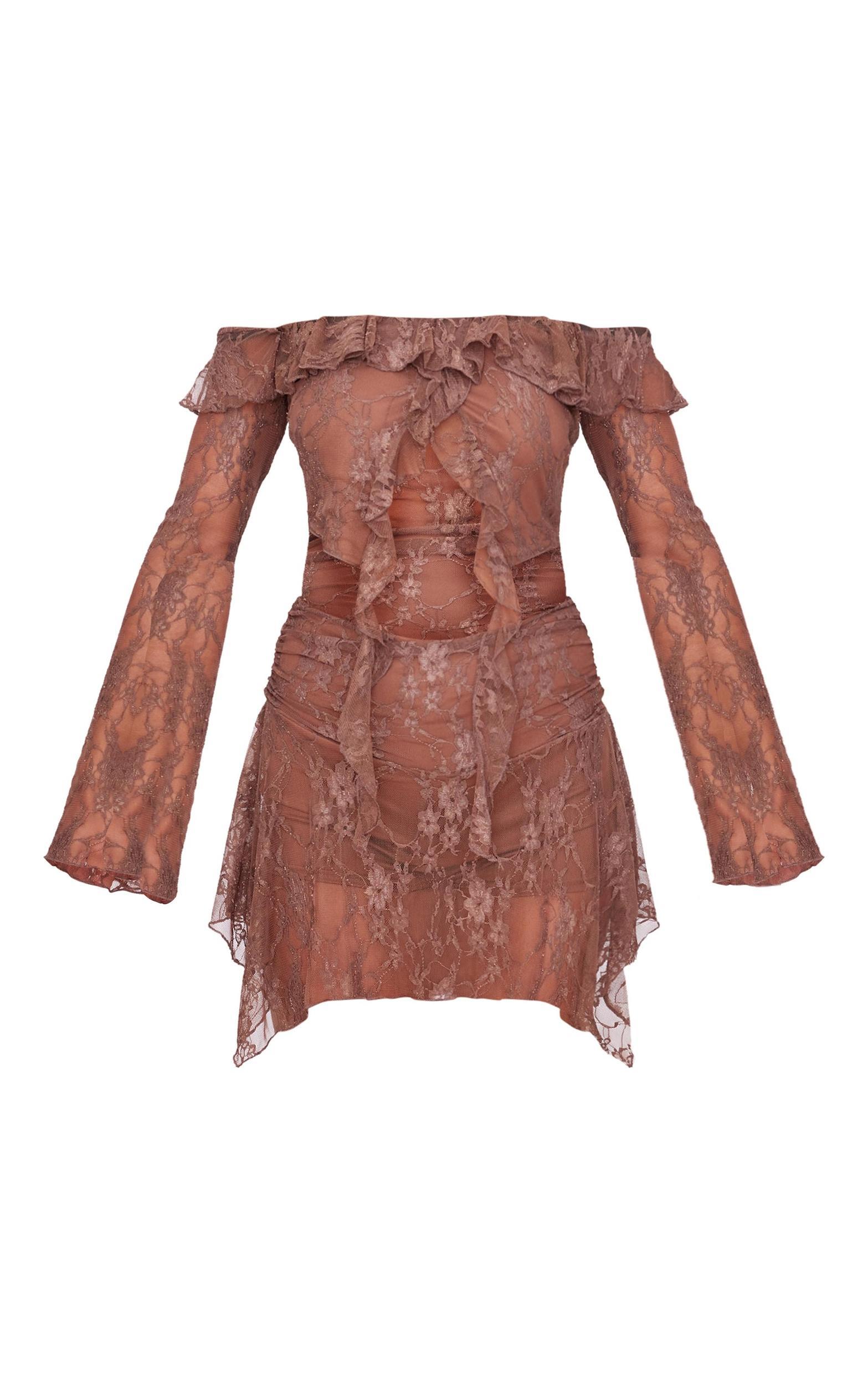 Chocolate Lace Cut Out Bardot Filly Detail Romper Product Image