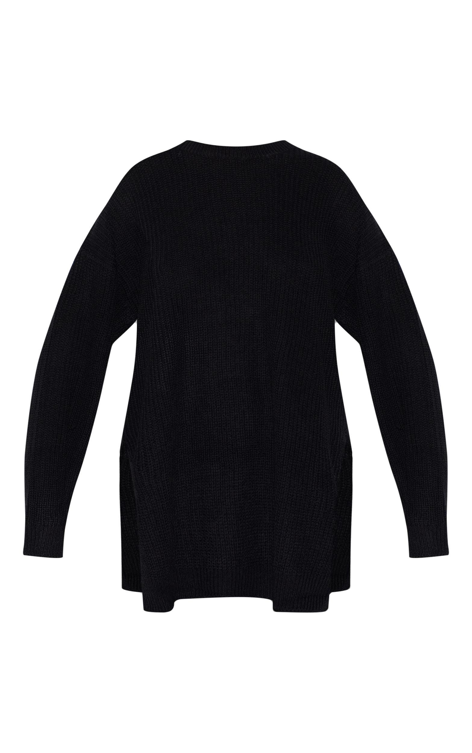 Plus Black Round Neck Side Split Sweater Product Image
