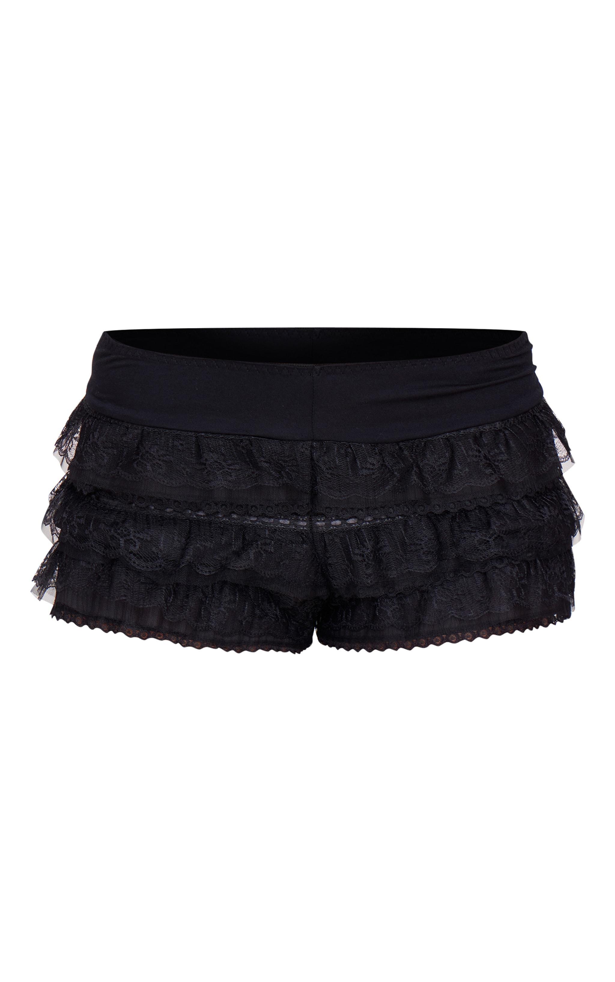 Black Lace Frill Bloomer Panties Shorts Product Image