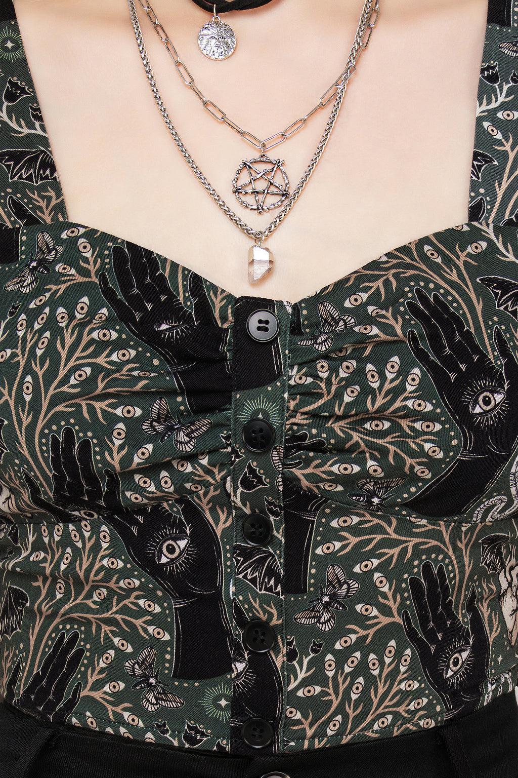 Hemlock Button Up Crop Top - Green Product Image