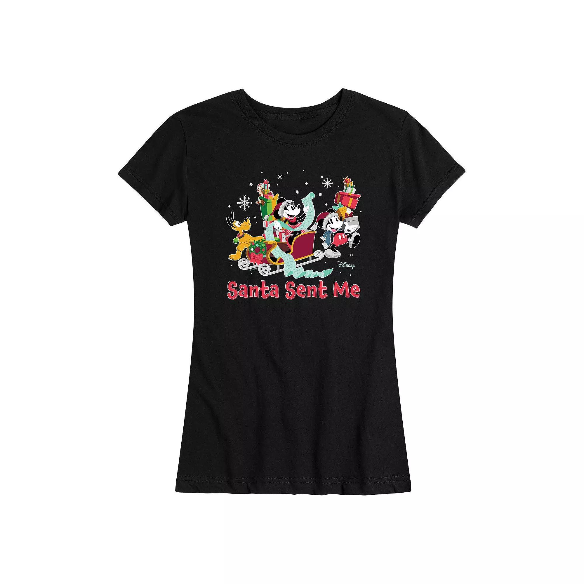 Disney's Mickey Mouse And Friends Women's Santa's Sleigh Christmas Graphic Tee, Girl's, Size: Large, Black Product Image