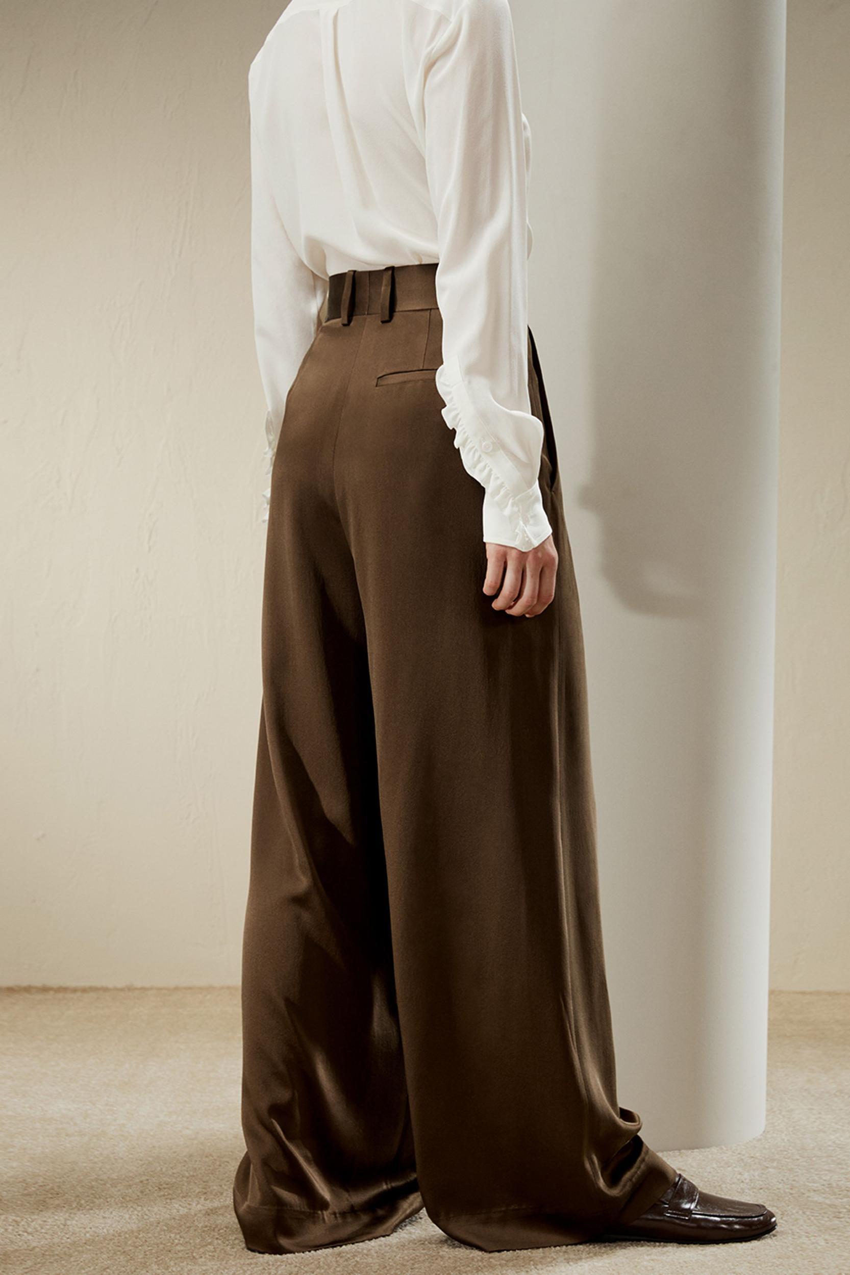 High-Waisted Wide Leg Dense Silk Pants Product Image