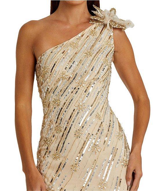 Mac Duggal 3D Floral Applique One Shoulder Embellished Column Gown Product Image