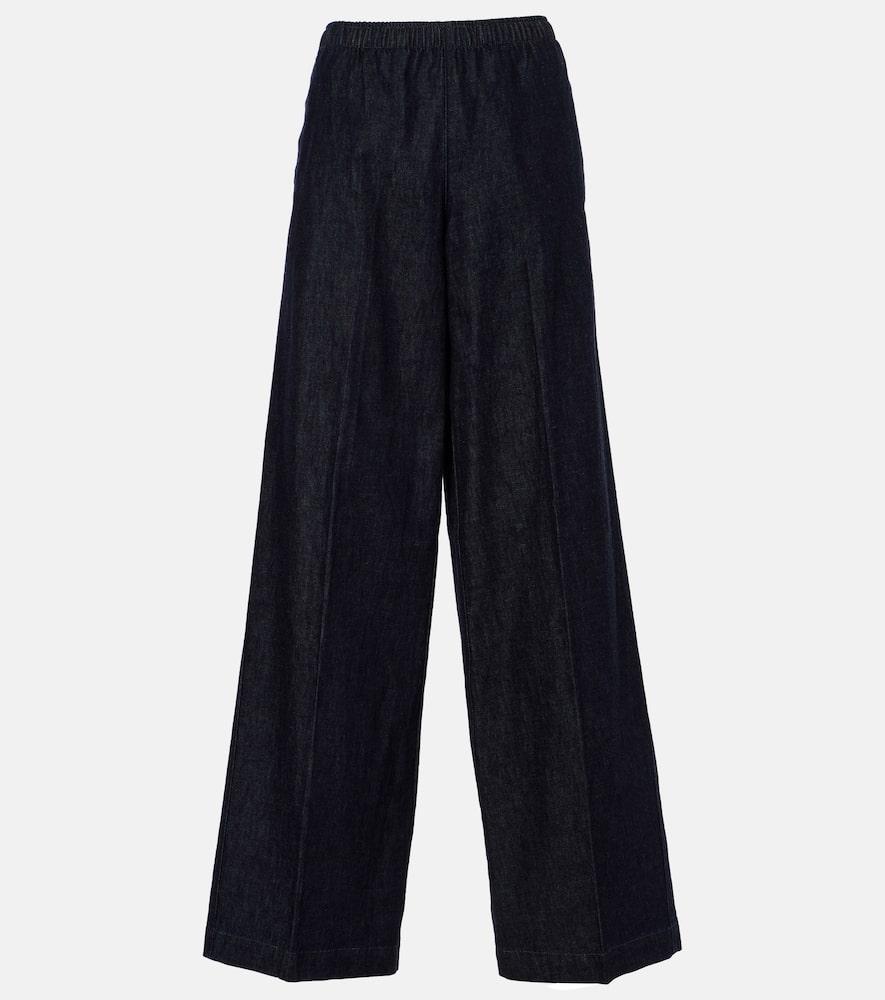 VINCE Low-rise Cotton Twill Wide-leg Pants In Blue Product Image