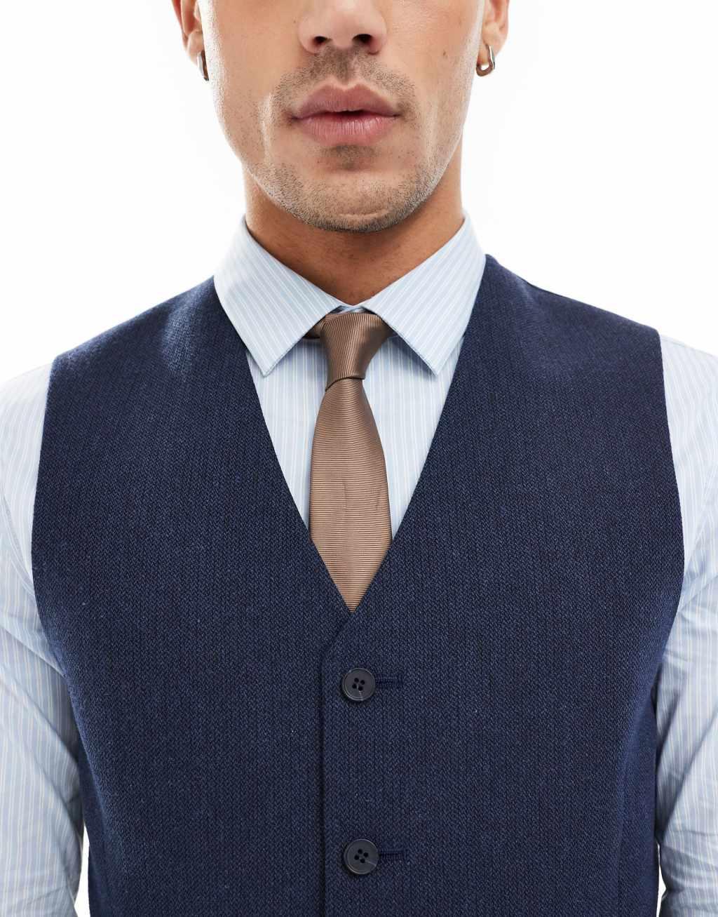 ASOS DESIGN slim wool blend suit vest in navy basketweave Product Image