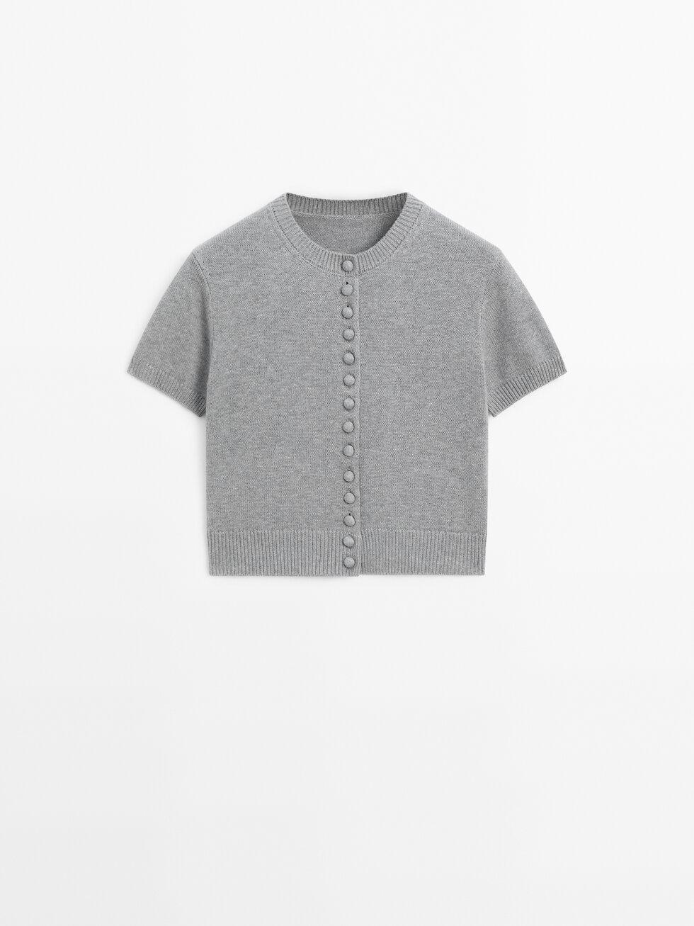 Wool blend knit cardigan with covered buttons Product Image