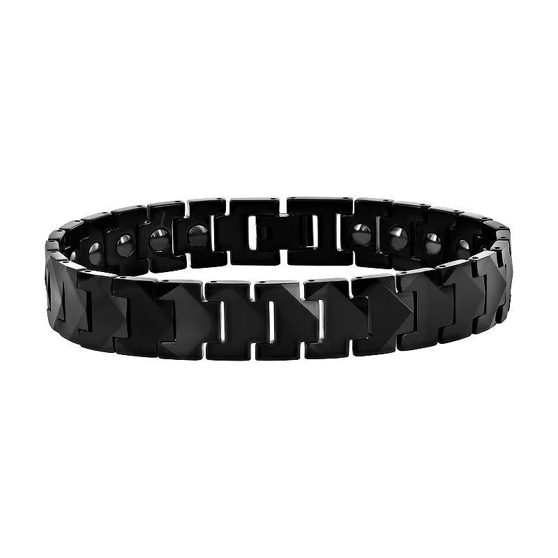 Mens Metallo Tung Black Plated Puzzle Magnetic Link Bracelet Black Tungsten Product Image