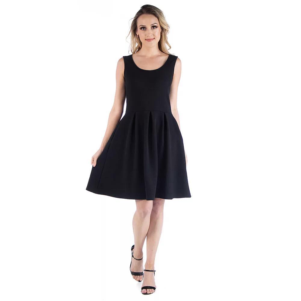 Women's 24seven Comfort Apparel Scoopneck Sleeveless Pleated Skater Dress with Pockets, Size: XL, Black Product Image