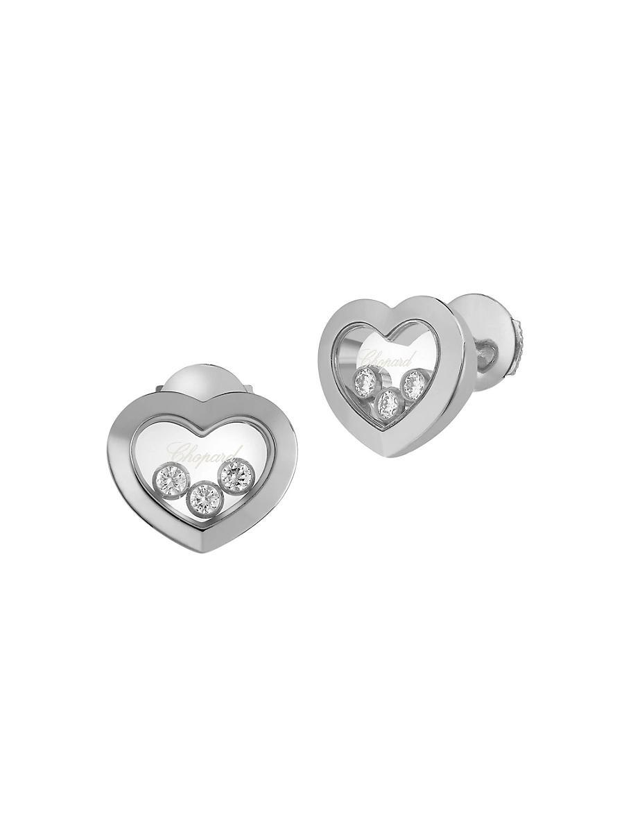 Womens Happy Diamonds Heart 18K White Gold Stud Earrings Product Image