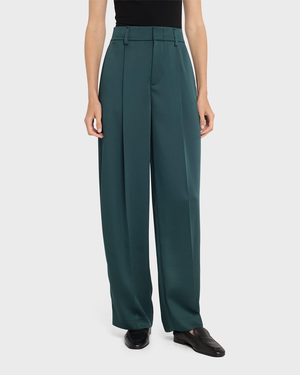 Silk Satin Pleated Wide-Leg Pants Product Image