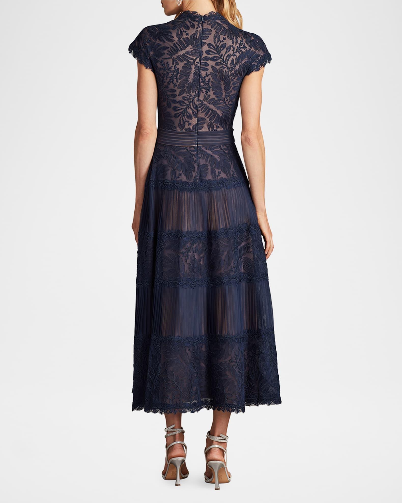 Pleated Mesh & Textured Lace Midi Dress Product Image