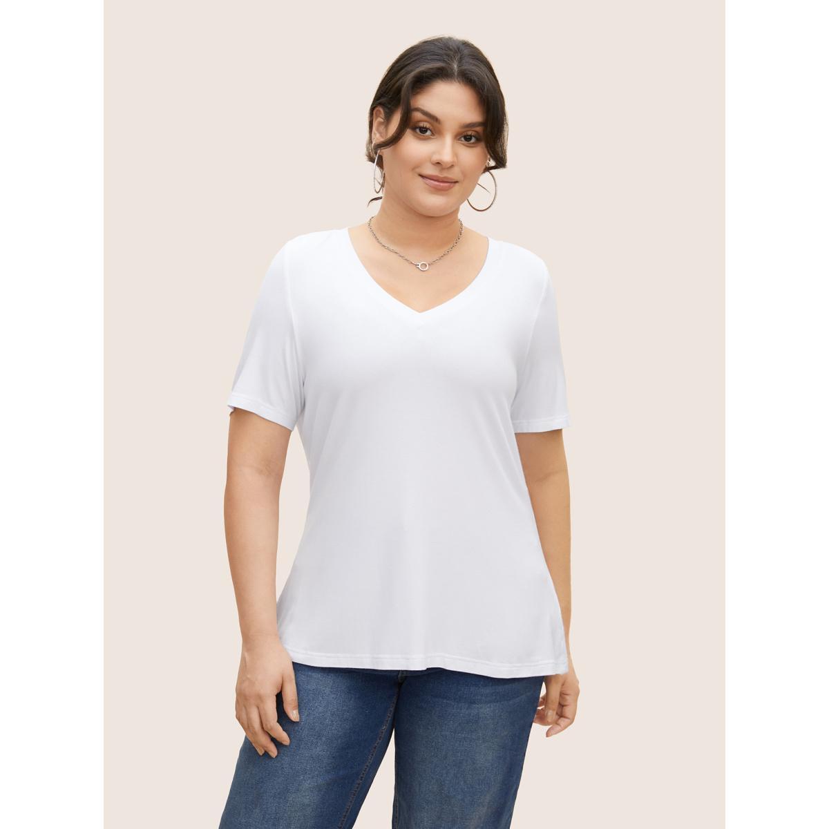 Plus Size Supersoft Essentials Solid V Neck Basic Knit T-shirt Originalwhite Women Basics Non V-neck Everyday T-shirts BloomChic 10/M Product Image