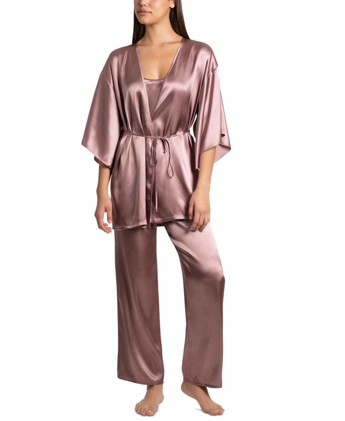 Linea Donatella Womens 3-Pc. Satin Fringe Sleep Set Product Image