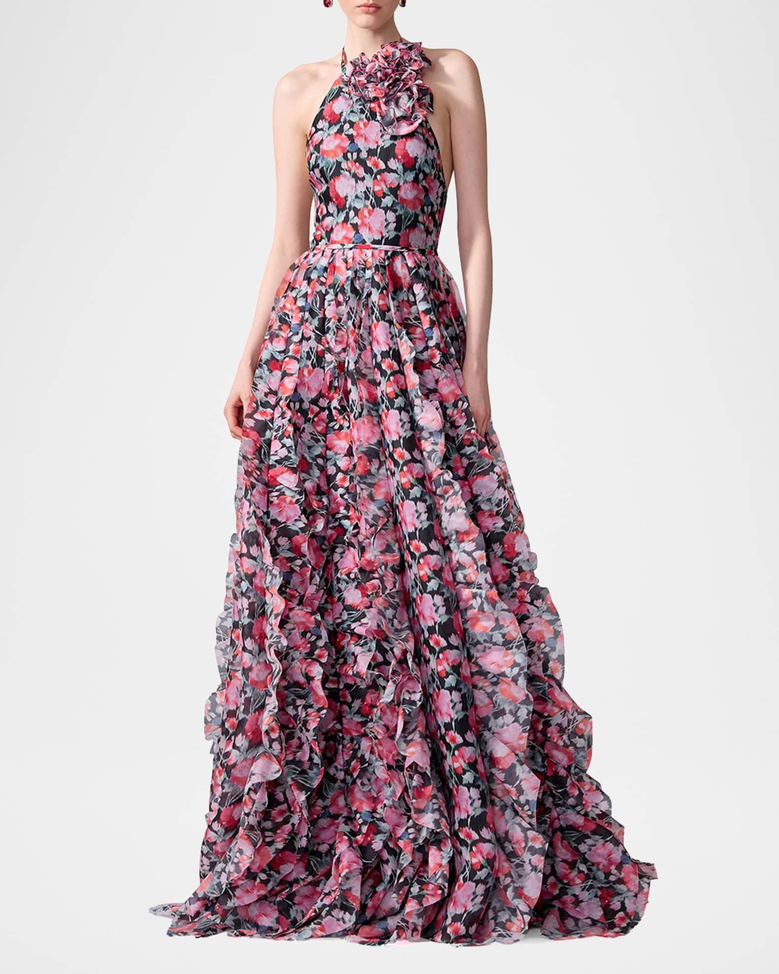 Corsage Halter Floral Ruffle Gown Product Image