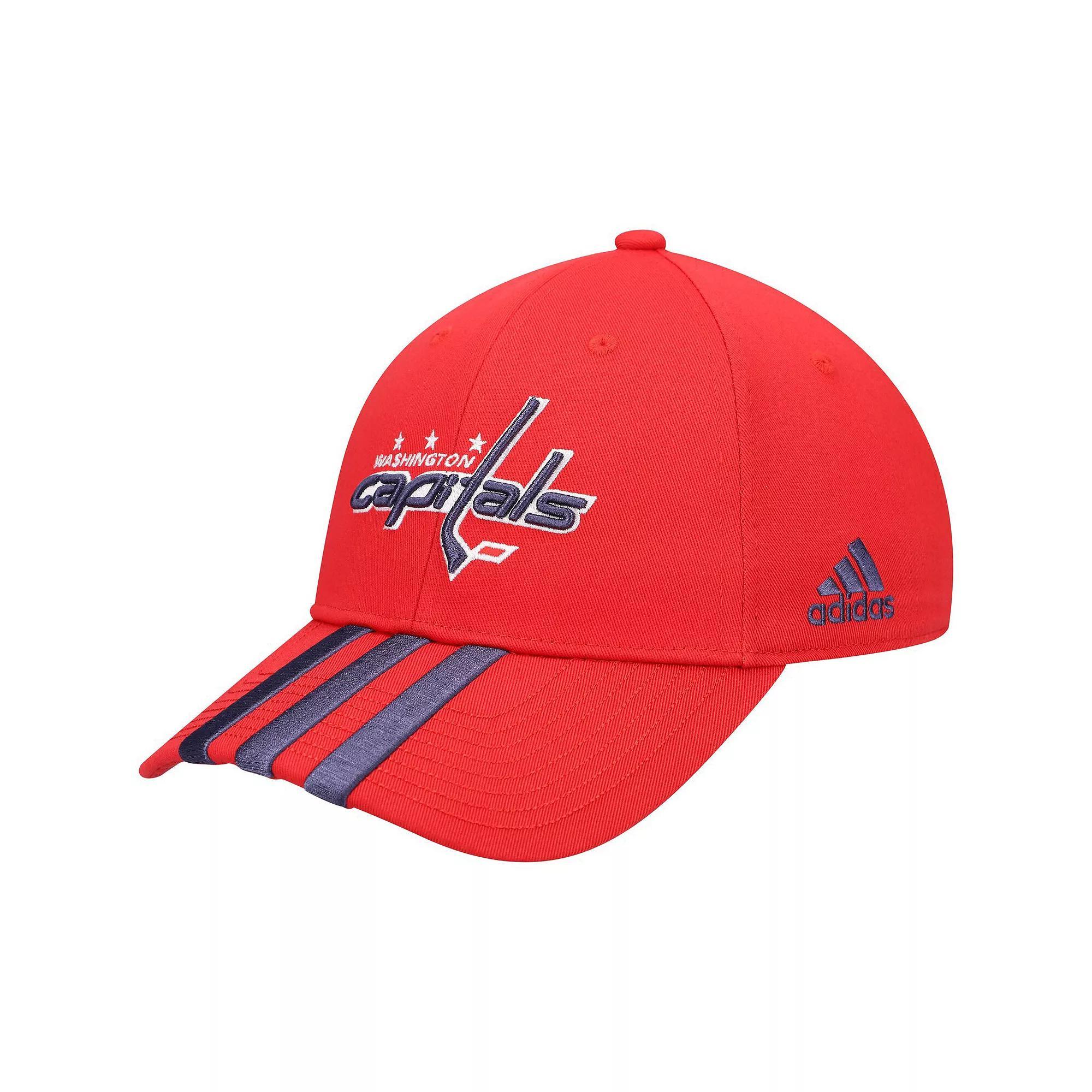 Men's adidas Red Washington Capitals Locker Room Three Stripe Adjustable Hat Product Image