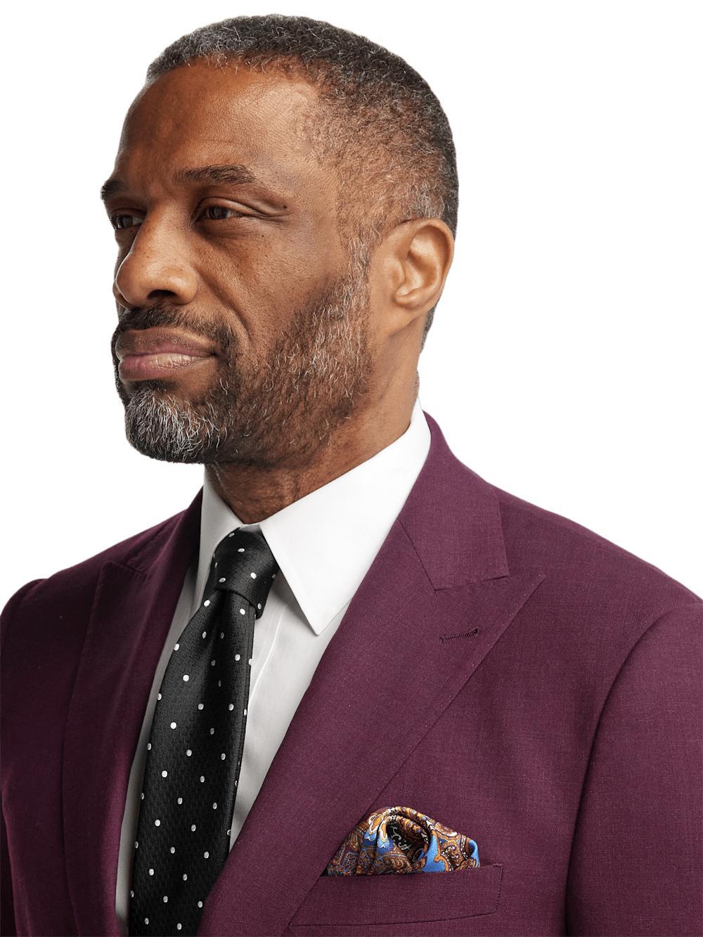 Wool Stretch Bengaline Single Breasted Peak Lapel Suit - Plum Product Image