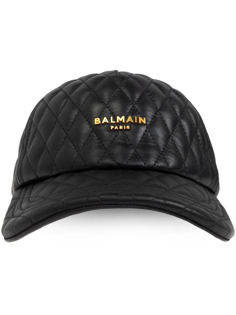 BALMAIN Logo Plaque Quilted Cap In Black Product Image