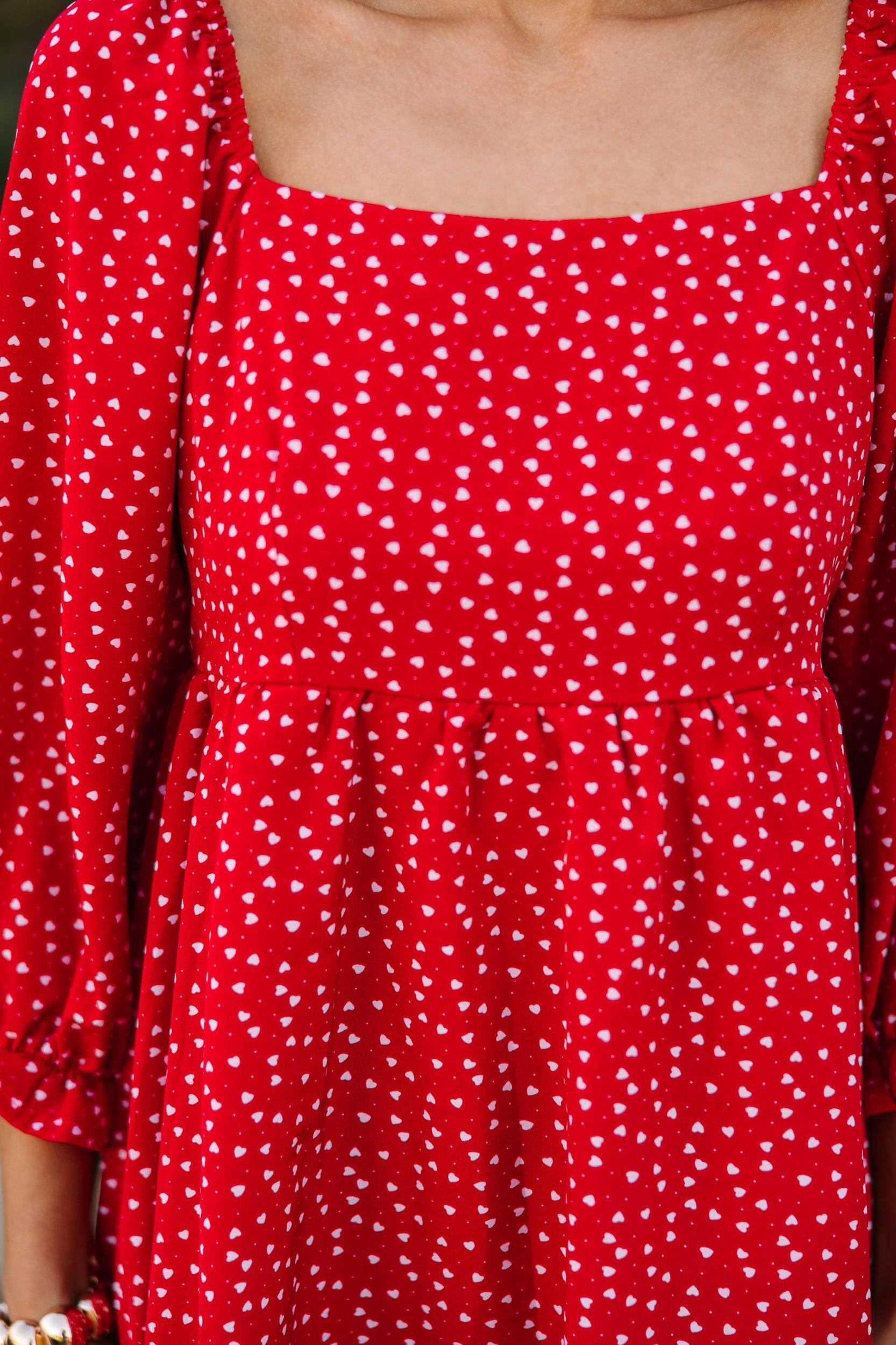 Found Love Red Heart Print Dress Female Product Image