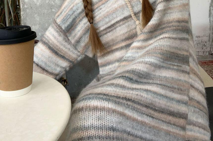 Long-Sleeve Striped Hooded Maxi Sweater Dress Product Image