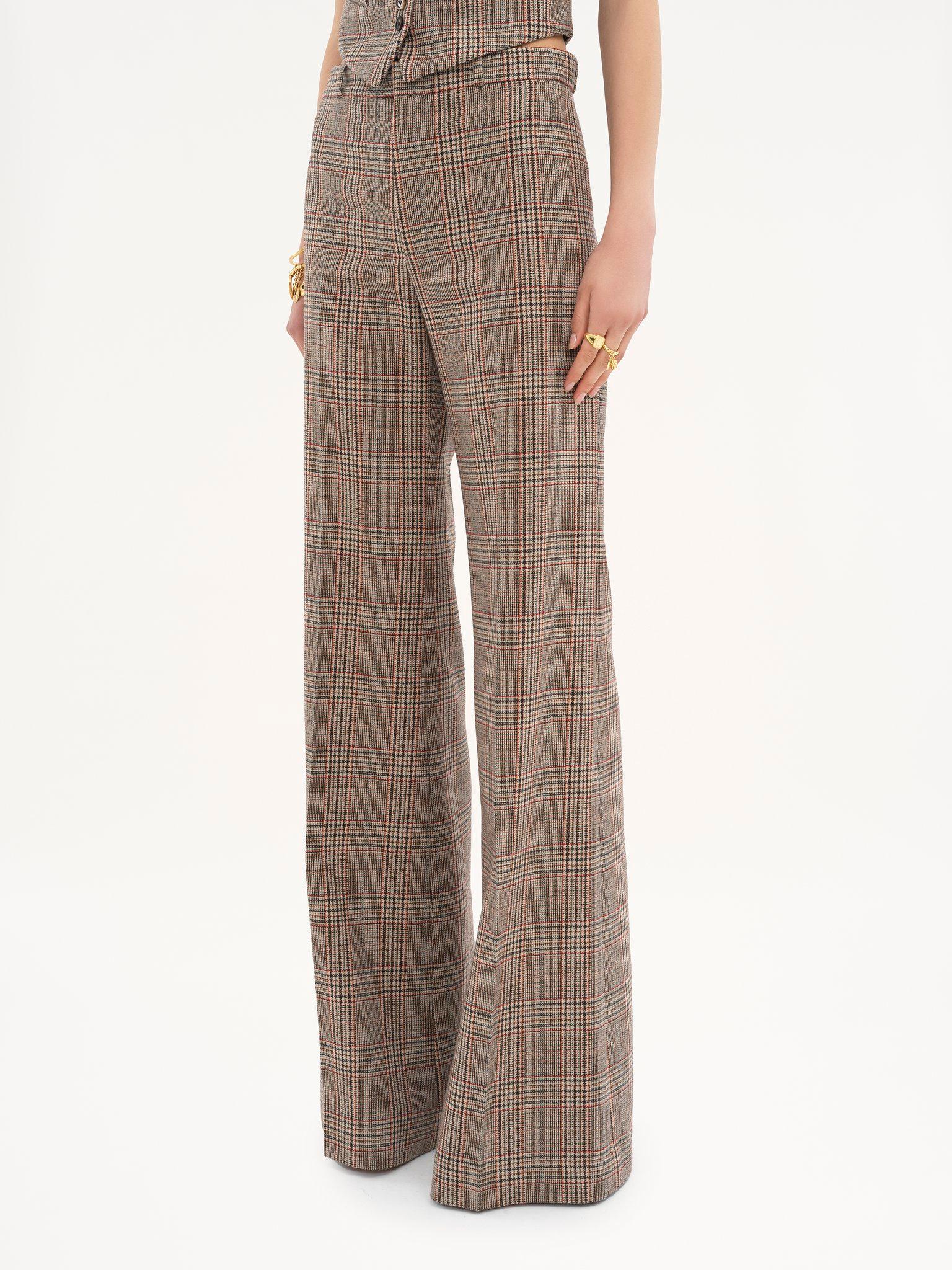 Flared tailored pants in Prince of Wales wool Product Image