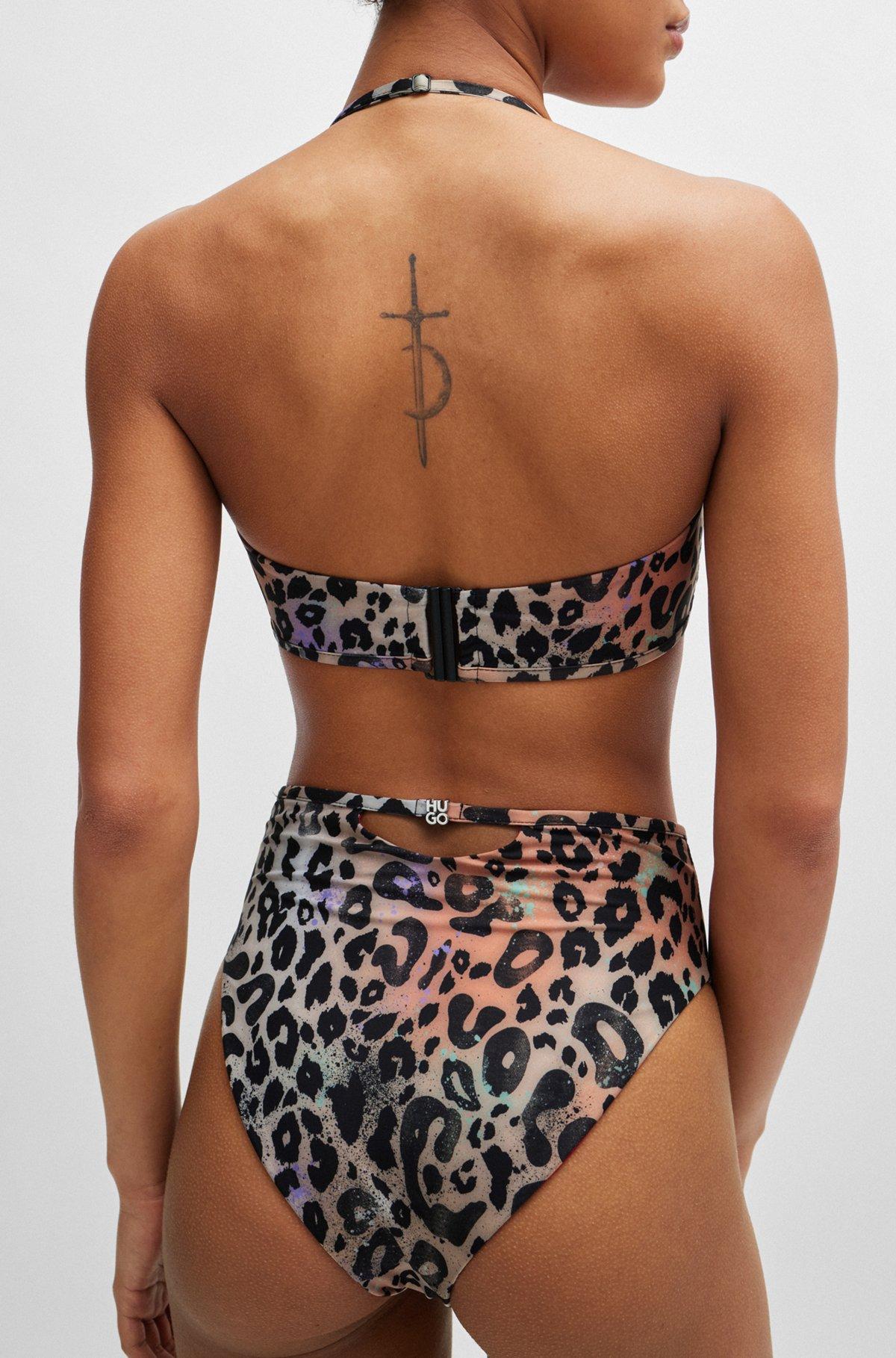 Animal-print bikini bottoms with stacked-logo charm Product Image