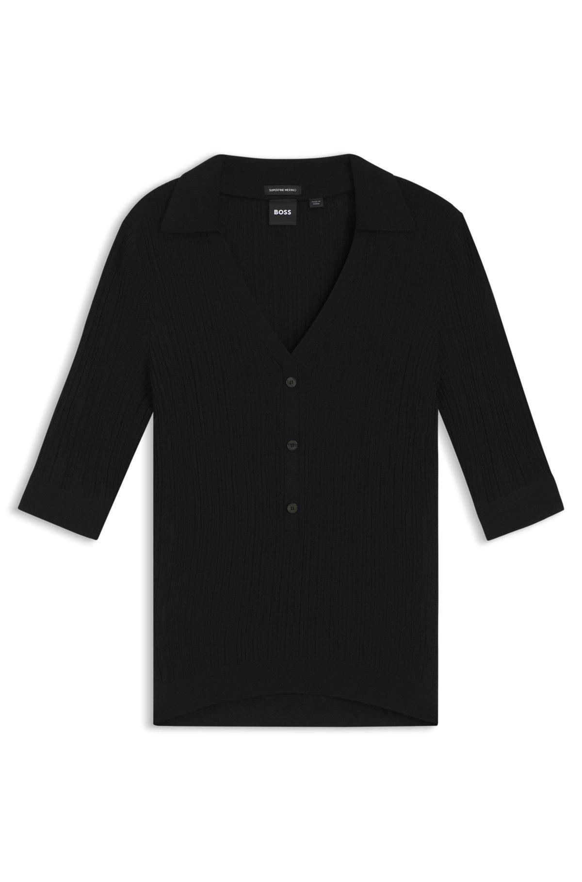 Virgin-wool sweater with collar and buttoned placket Product Image