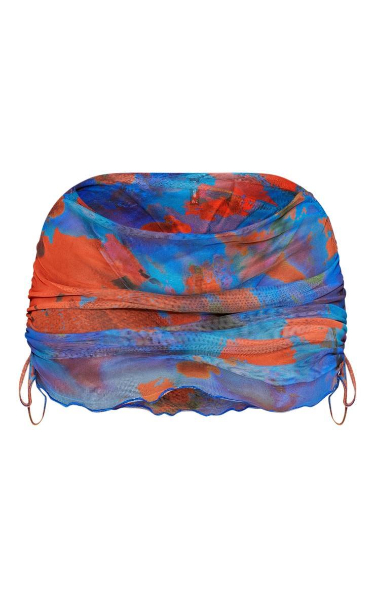 Plus Blue Tie Dye Printed Mesh Ruched Side Beach Skirt Product Image