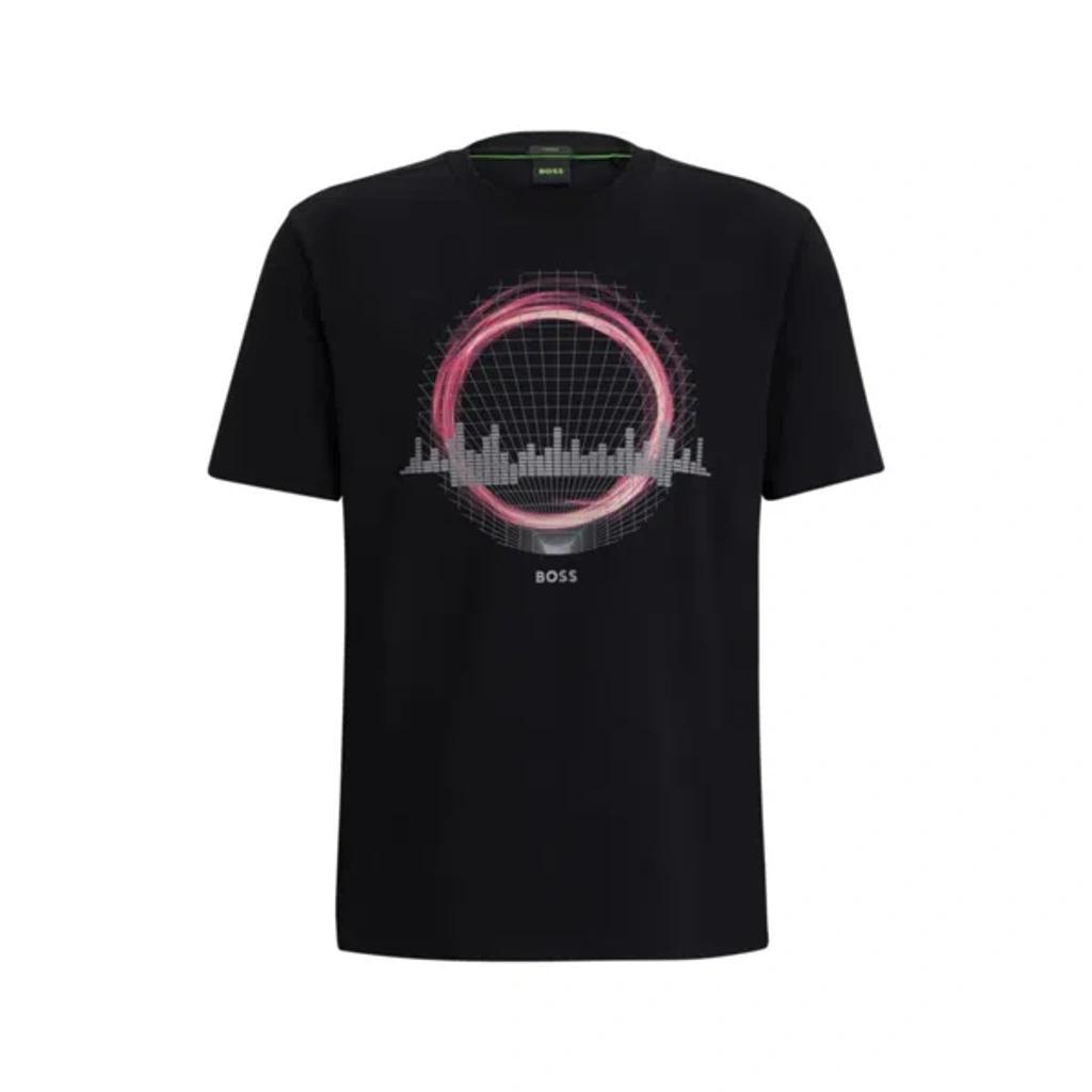 HUGO BOSS Stretch-cotton Regular-fit T-shirt With Seasonal Artwork In Black Product Image