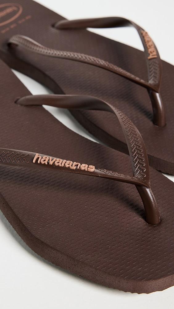 Havaianas Slim Square Logo Pop Up Flip Flops Dark Brown 9/10 Product Image