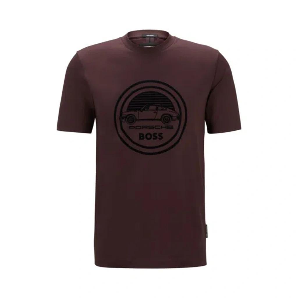 HUGO BOSS Porsche X Boss Mercerised-cotton T-shirt With Special Branding In Light Red Product Image