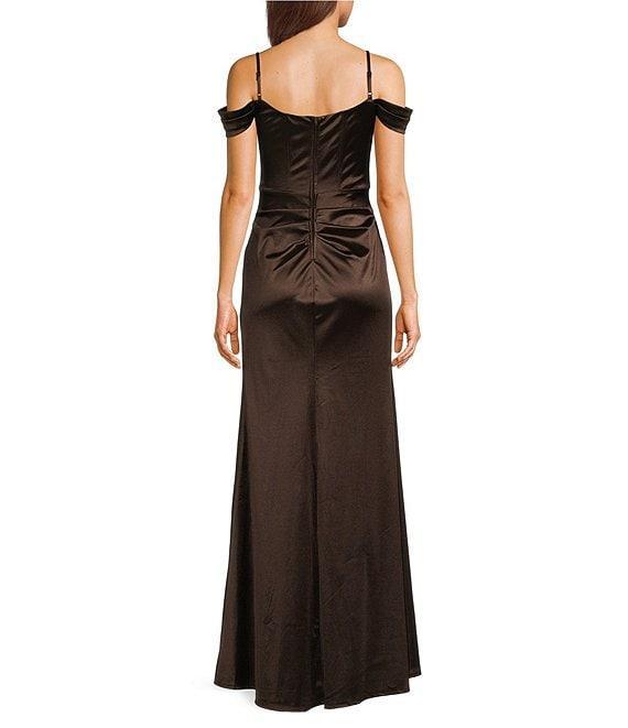 B. Darlin Off-The-Shoulder Corset Wrap Side Slit Long Dress Product Image