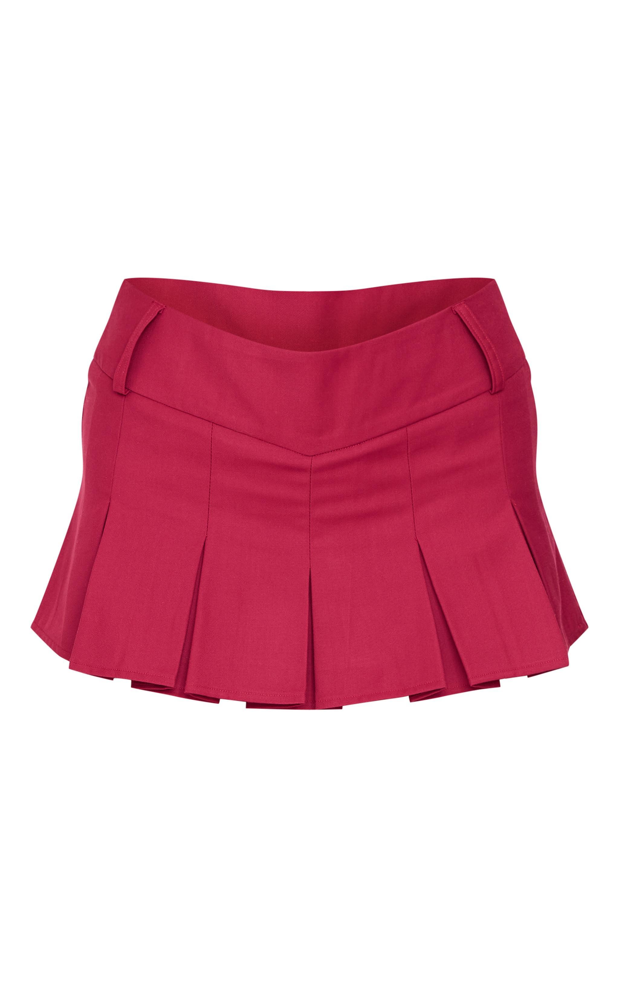 Burgundy Dip Waist Tailored Woven Pleated Mini Skort Product Image