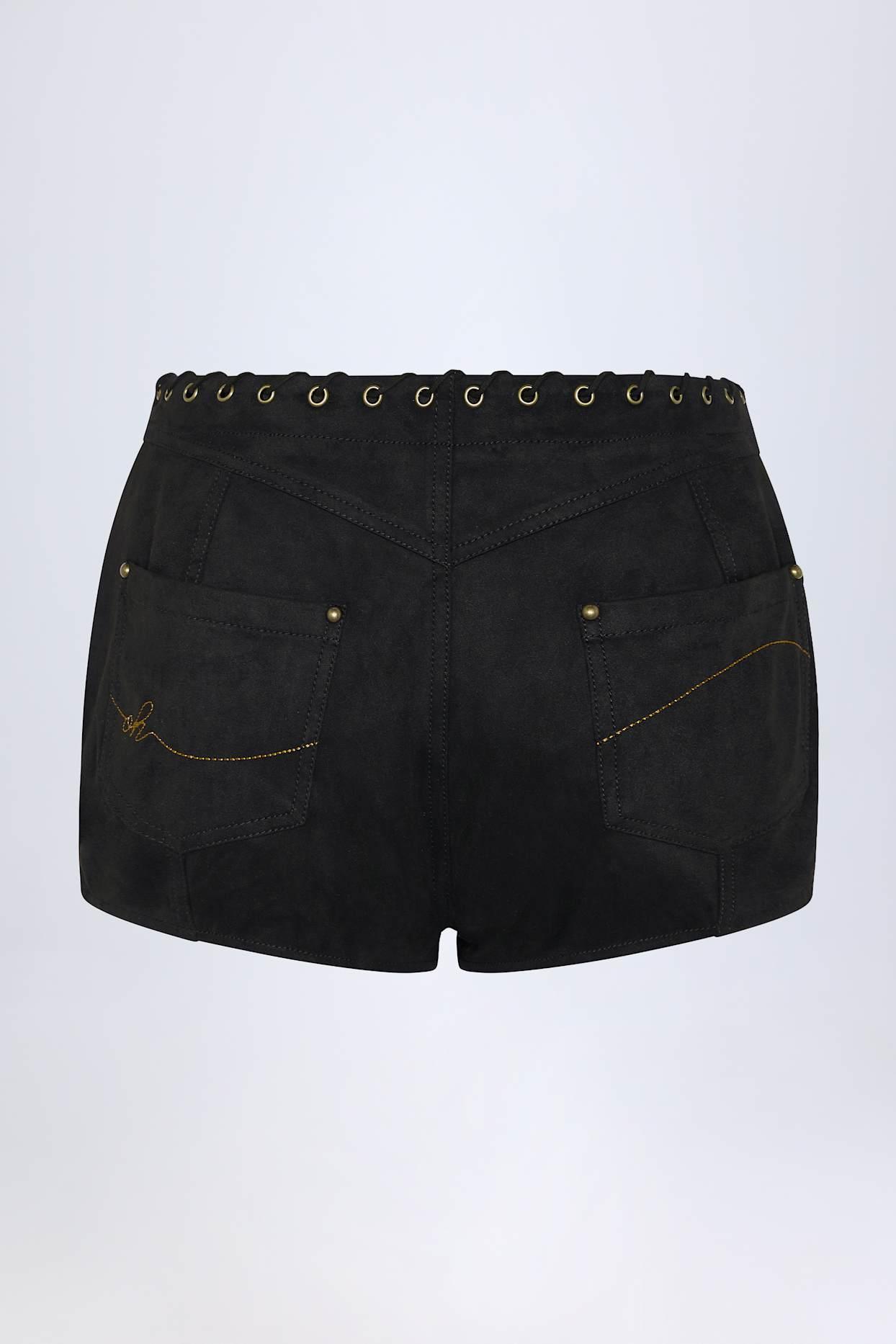 Lace-Up Mid-Rise Shorts in Black Product Image